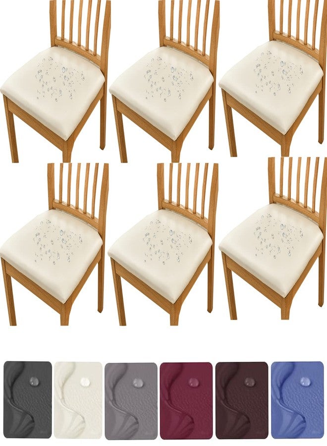HFCNMY Seat Covers for Dining Chairs, 6 Pack Stretch Waterproof PU Dining Chair Seat Covers Removable Washable Kitchen Chair Seat Covers with Elastic Bands (Beige) - Image 1